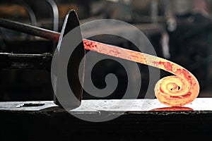 Forge, production workshop. Blacksmith tools and hot metal.