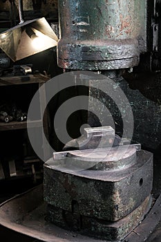 Forge, production workshop. Blacksmith tools and hot metal.