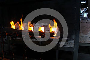 Forged fire for oven burning,  Porcelain ceramics
