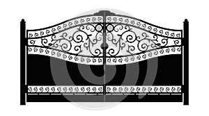 Forged gate. Architecture detail. Black forged gate with decorative lattice isolated on white background. Vector EPS10