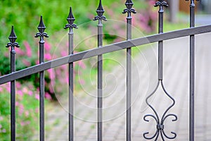Forged iron fence grey painted metal