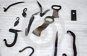 Forged iron pieces for sale at a fair