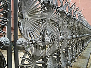 Forged lattice fence in Parc Guell in Barcelona