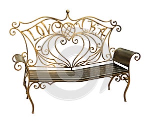 Forged park bench with ornate pattern isolated on white background