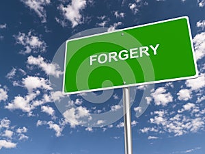 forgery traffic sign on blue sky photo