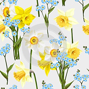 Forget me not and daffodil seamless