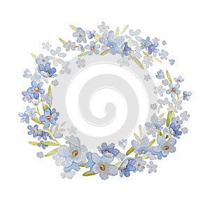 Forget Me Not Fairy Wreath Illustration. Hand Drawn Flower Wreath Clip Art
