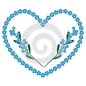Forget-me-nots heart background with branches of flowers