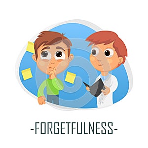 Forgetfulness medical concept. Vector illustration. photo