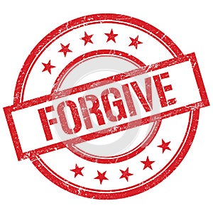 FORGIVE text written on red vintage stamp