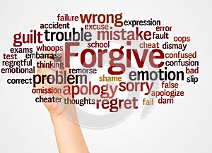 Forgive word cloud and hand with marker concept