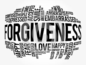 Forgiveness is the release of resentment or anger, word cloud concept background