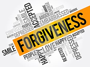 Forgiveness word cloud collage, social concept background