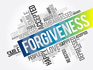 Forgiveness word cloud collage, social concept background