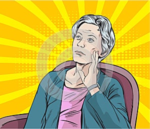 Forgotten old woman.Pop art retro vector illustration vintage kitsch drawing,Comic Book Work Style.Separate images of people from