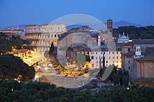 Fori Romani and Colosseum at night, Roma