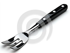 Fork with a black handle sits on a white background