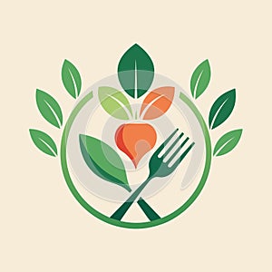 A fork and a flower arranged in a circular pattern, Minimalist branding for a vegan restaurant with a focus on organic ingredients