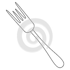 Fork for food. The cutlery consists of a handle and prongs. Vector illustration. Outline on an isolated white background.