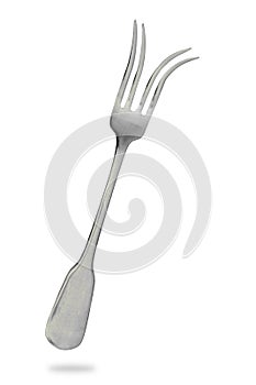 Fork, forked. Old, poor condition. On white background. Concept.
