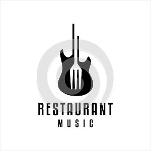 Fork with guitar logo for restaurant, Bar Cafe