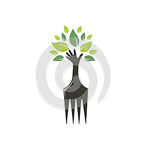 Fork hand tree vector logo design. Restaurant and farming logo concept.