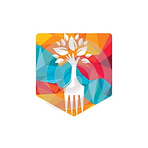 Fork hand tree vector logo design. Restaurant and farming logo concept.