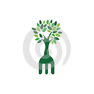 Fork hand tree vector logo design. Restaurant and farming logo concept.