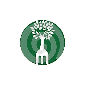 Fork hand tree vector logo design. Restaurant and farming logo concept.