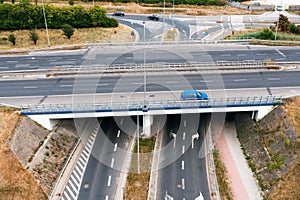 Fork in the highway, passing the bridge on the highway