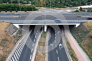 Fork in the highway, passing the bridge on the highway