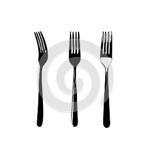 Fork Icon, Steel Dishware Symbol, Metal Forks Silhouette on White Background, Simple Minimal Forks