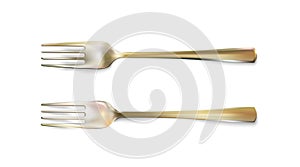 Fork isolated realistic gilded object on white background. 3d tablewares. Vector illustration