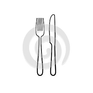 Fork and knife icon like silhouette isolated on white