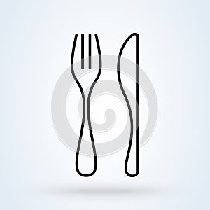 Fork and knife. linear Simple vector modern icon design illustration