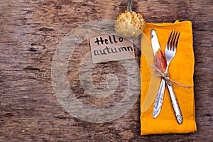 Fork, knife, napkin, cutlery. Holiday Decorations.Thanksgiving dinner