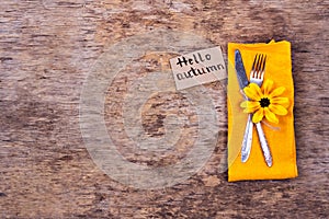 Fork, knife, napkin, cutlery. Holiday Decorations.Thanksgiving dinner. Autumn mood