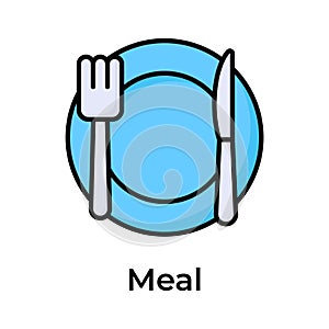 Fork and knife with plate denoting meal vector design