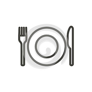 Fork knife and plate icon vector. Line eat symbol isolated. Trendy flat outline ui sign design. Thi