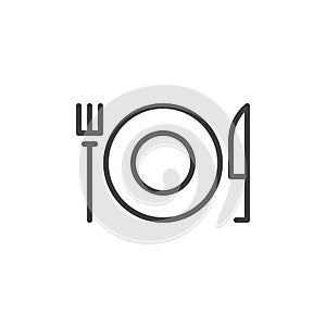 Fork and Knife With Plate line icon, outline vector sign, linear style pictogram isolated on white.