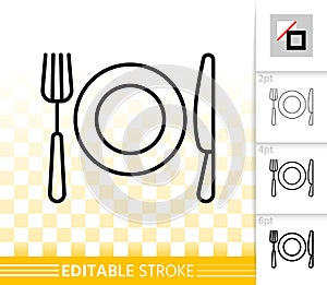 Fork knife plate simple black line vector icon