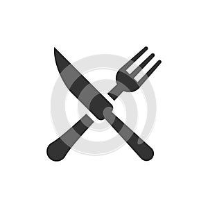 Fork and knife restaurant icon in flat style. Dinner equipment v