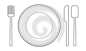 Fork, knife, Spoon and dinner plate