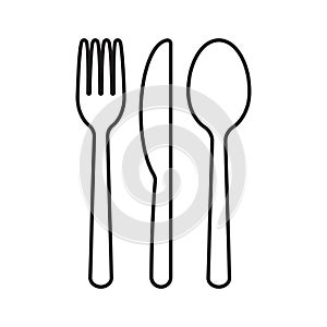 Fork knife and spoon icon logo. Simple flat shape sign. Restaurant cafe kitchen diner place menu symbol.