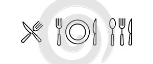 Fork ,knife, spoon, plate line icon. Dining sign vector