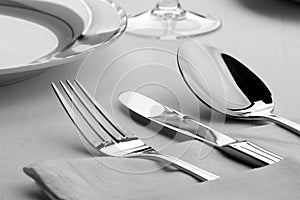 Fork, knife and spoon on the table