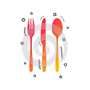 Fork, knife, tablespoon. Cutlery set. Vector