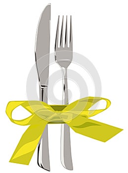 Fork and knife tied with a bow