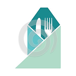 Fork and knife wrapped napkin icon