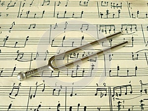 Fork on old sheet music
